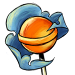 Lollipop Cloud logo is an orange lollipop with a blue wrapper in the background.